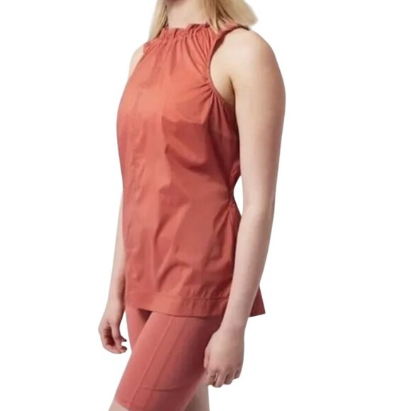 Athleta Rust Elastic Ruffled Neck Levitate Tank Top Women's Small Muted Red - Picture 3 of 12